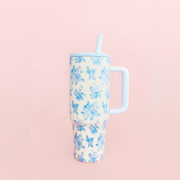 Blue Floral 40oz Tumbler with Spill Proof Lid and Flip Straw - Picture 1 of 9
